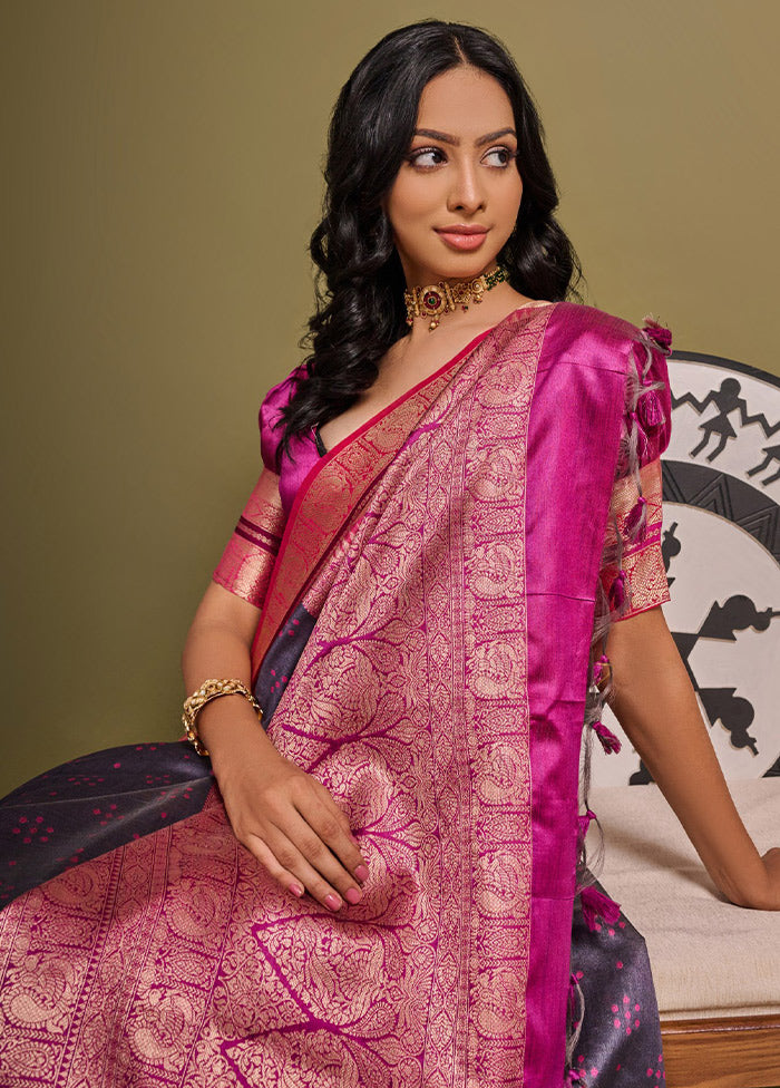 Grey Dupion Silk Saree With Blouse Piece