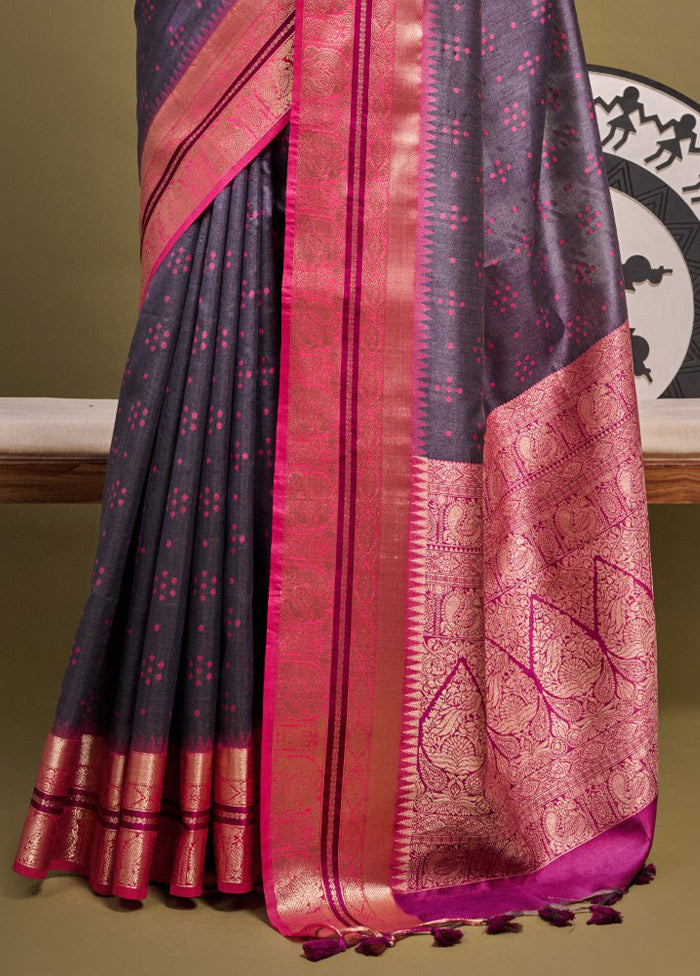 Grey Dupion Silk Saree With Blouse Piece