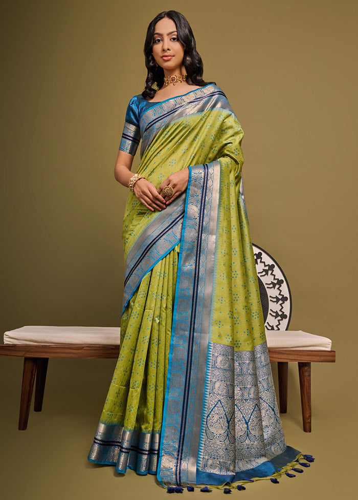 Mehendi Dupion Silk Saree With Blouse Piece