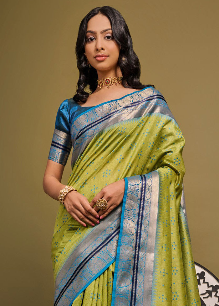 Mehendi Dupion Silk Saree With Blouse Piece