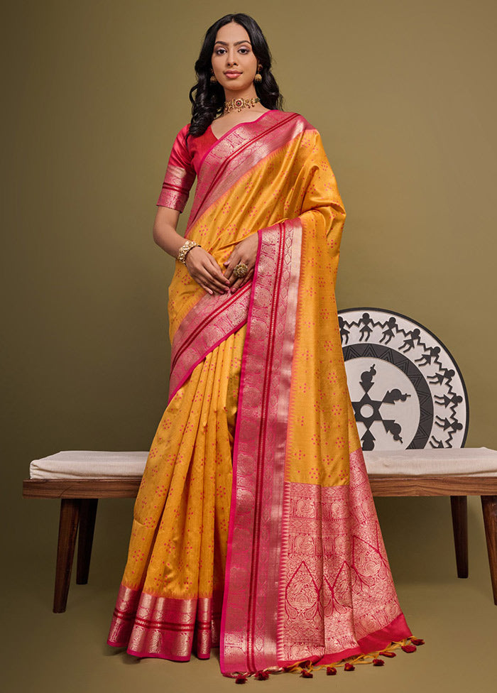 Mustard Dupion Silk Saree With Blouse Piece