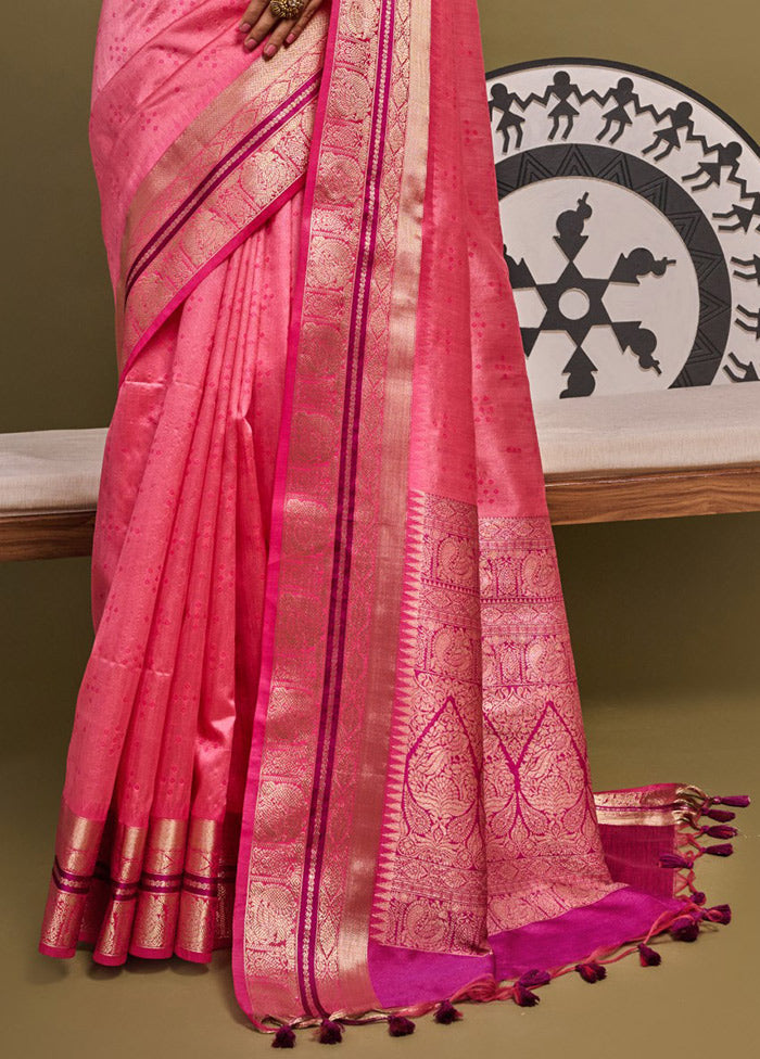 Pink Dupion Silk Saree With Blouse Piece