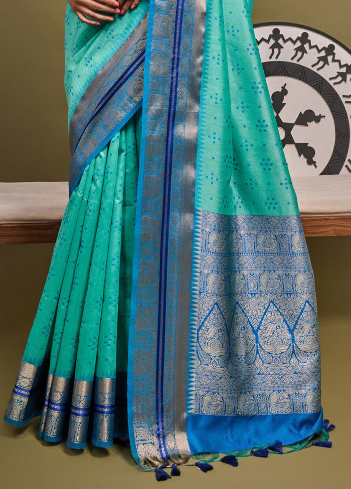 Sea Green Dupion Silk Saree With Blouse Piece