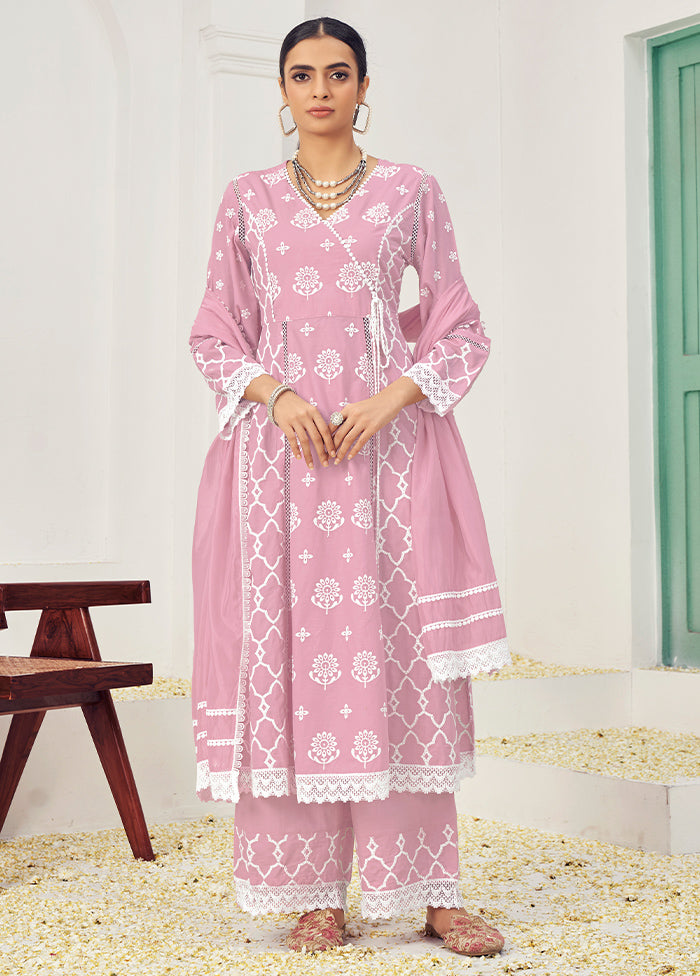 3 Pc Pink Pure Readymade Cotton Suit Set