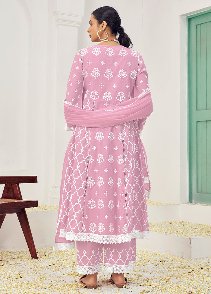 3 Pc Pink Pure Readymade Cotton Suit Set