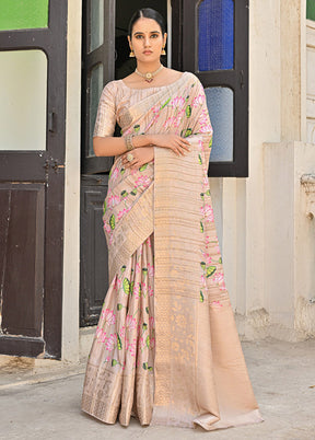 Chiku Banarasi Silk Saree With Blouse Piece