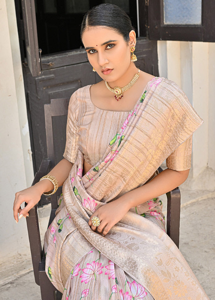 Chiku Banarasi Silk Saree With Blouse Piece