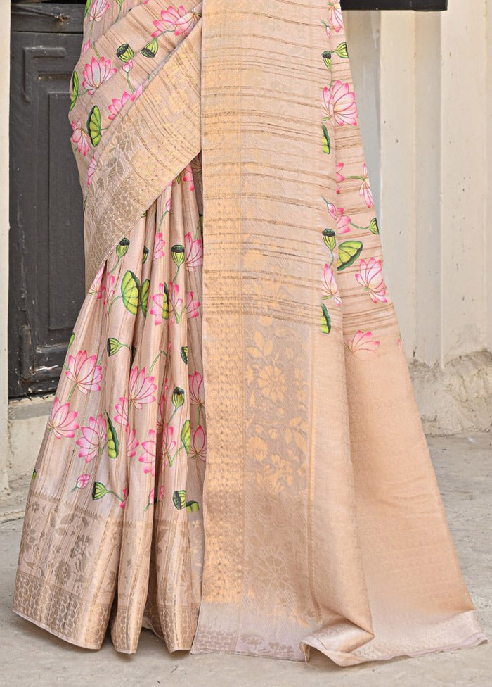 Chiku Banarasi Silk Saree With Blouse Piece