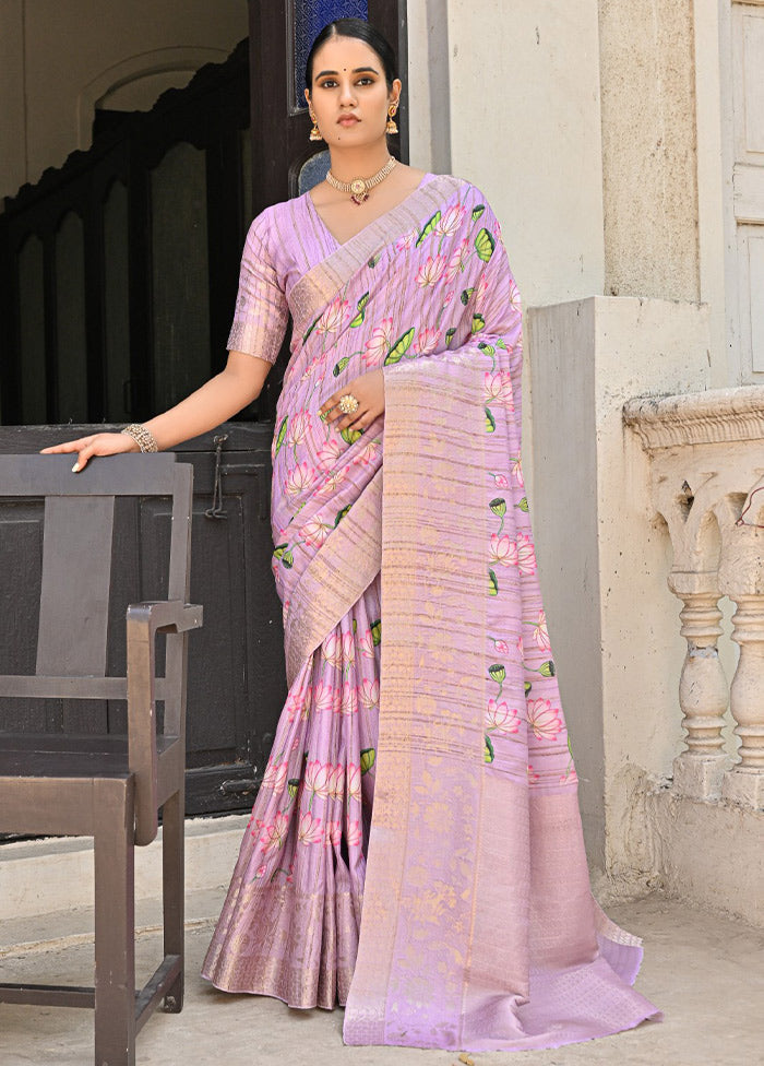 Purple Banarasi Silk Saree With Blouse Piece