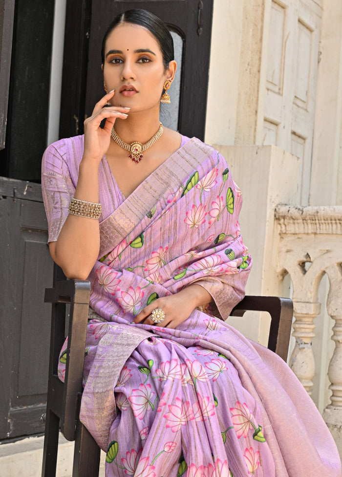 Purple Banarasi Silk Saree With Blouse Piece