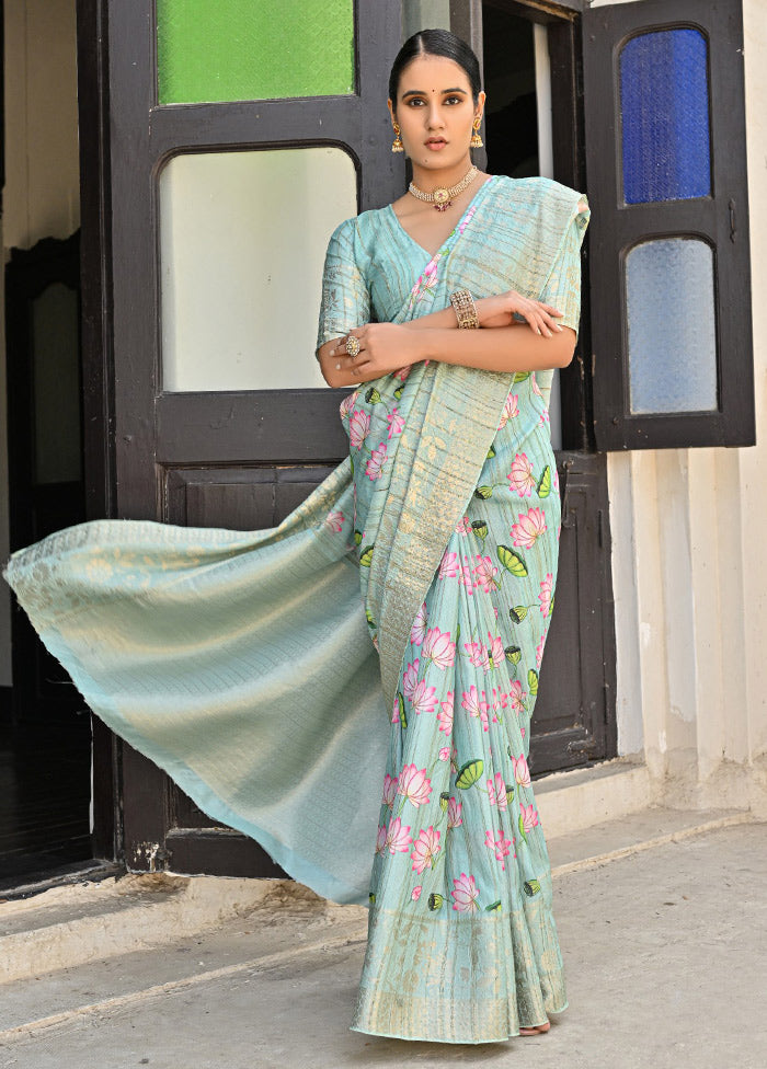 Sea Green Banarasi Silk Saree With Blouse Piece