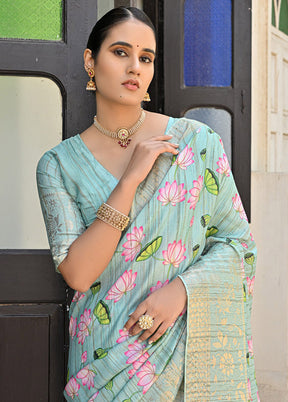 Sea Green Banarasi Silk Saree With Blouse Piece