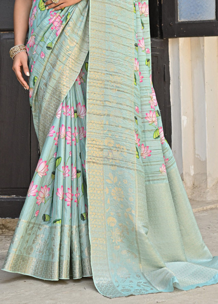 Sea Green Banarasi Silk Saree With Blouse Piece