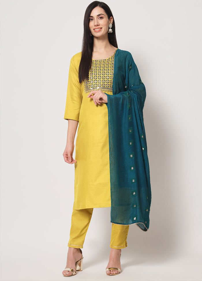 3 Pc Yellow Readymade Cotton Suit Set - Indian Silk House Agencies