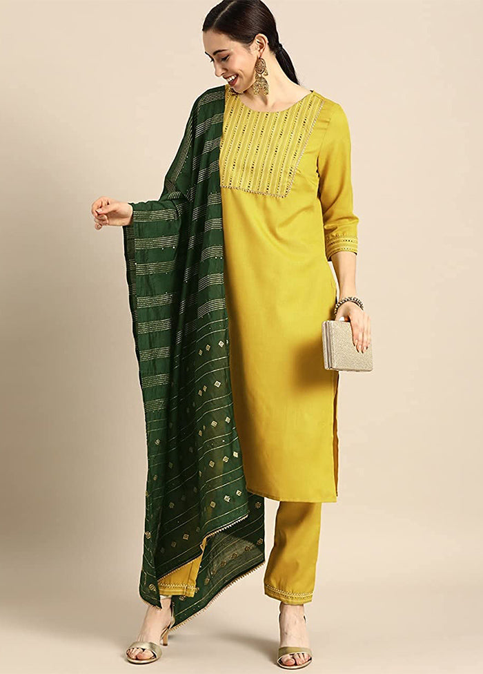 3 Pc Yellow Readymade Cotton Suit Set - Indian Silk House Agencies