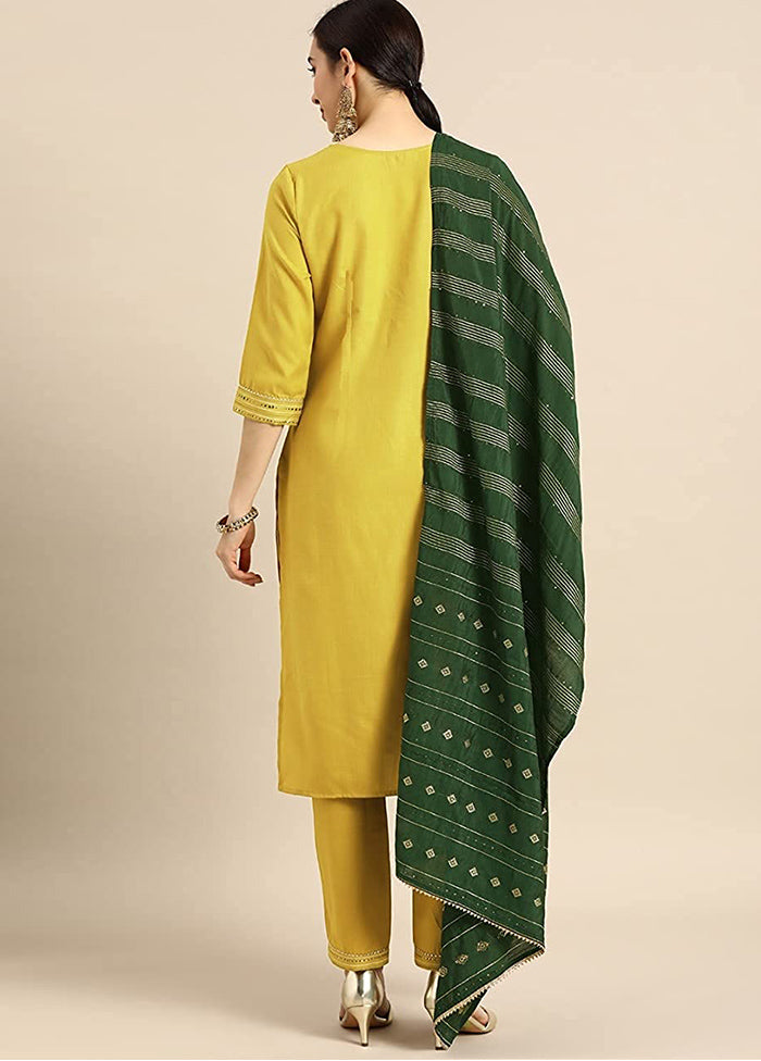 3 Pc Yellow Readymade Cotton Suit Set - Indian Silk House Agencies