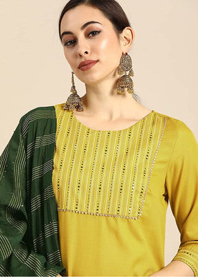 3 Pc Yellow Readymade Cotton Suit Set - Indian Silk House Agencies