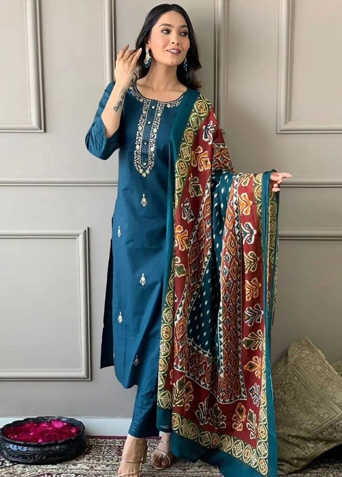 3 Pc Aqua Readymade Rayon Suit Set