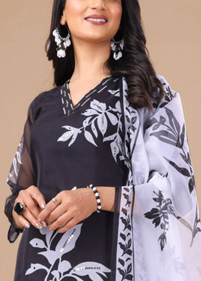 3 Pc Black Readymade Silk Suit Set