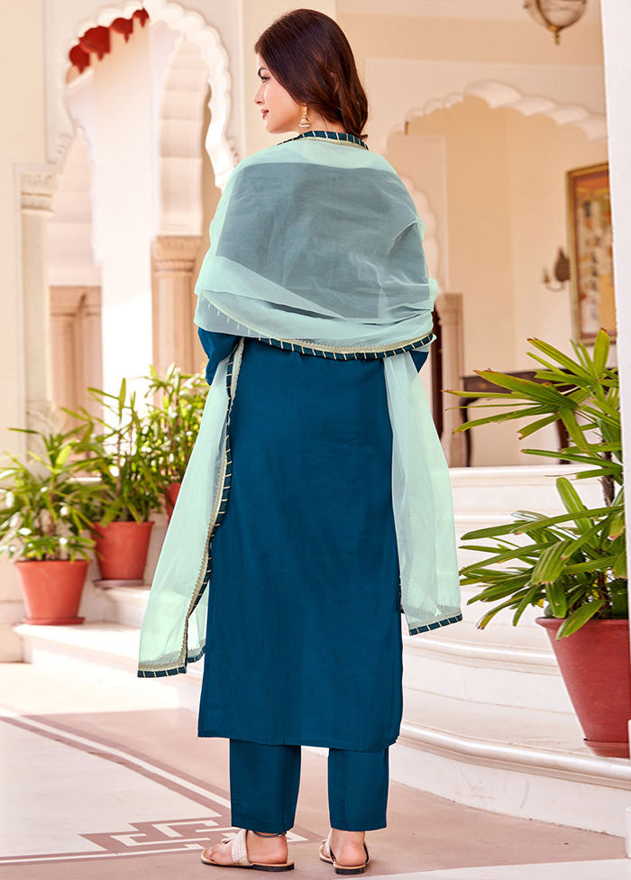 3 Pc Blue Readymade Silk Suit Set