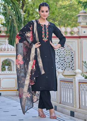 3 Pc Black Readymade Chanderi Suit Set