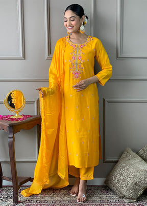 3 Pc Mustard Readymade Viscose Suit Set