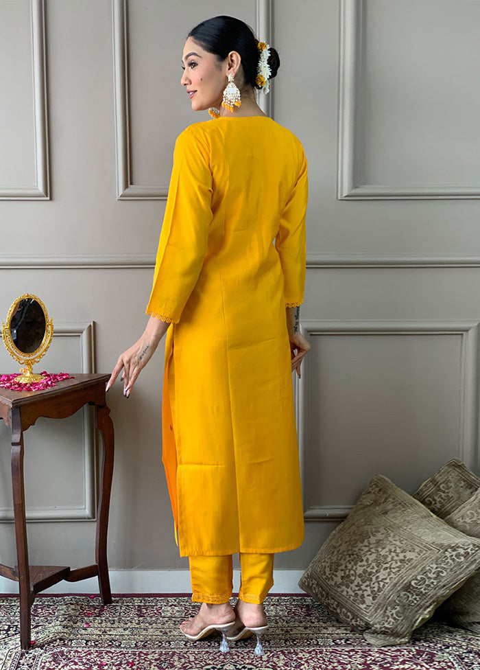 3 Pc Mustard Readymade Viscose Suit Set