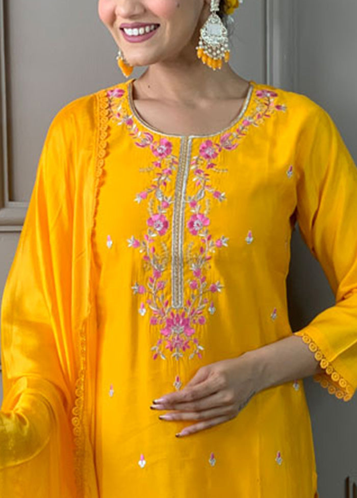 3 Pc Mustard Readymade Viscose Suit Set