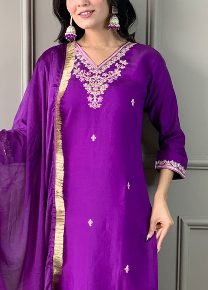 3 Pc Violet Readymade Viscose Suit Set