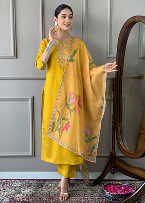 3 Pc Mustard Readymade Viscose Suit Set