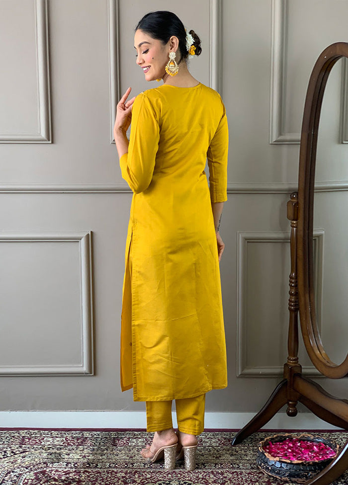 3 Pc Mustard Readymade Viscose Suit Set