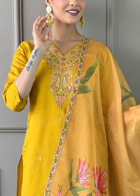 3 Pc Mustard Readymade Viscose Suit Set