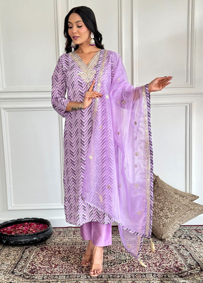 3 Pc Lavender Readymade Silk Suit Set