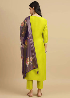 3 Pc Green Readymade Silk Suit Set