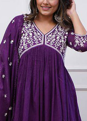 3 Pc Purple Readymade Silk Suit Set