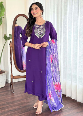 3 Pc Violet Readymade Viscose Suit Set