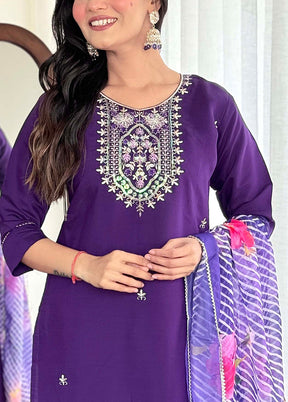 3 Pc Violet Readymade Viscose Suit Set