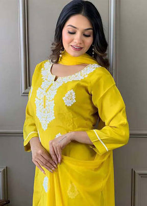 3 Pc Yellow Readymade Viscose Suit Set