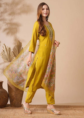 3 Pc Mustard Readymade Cotton Suit Set