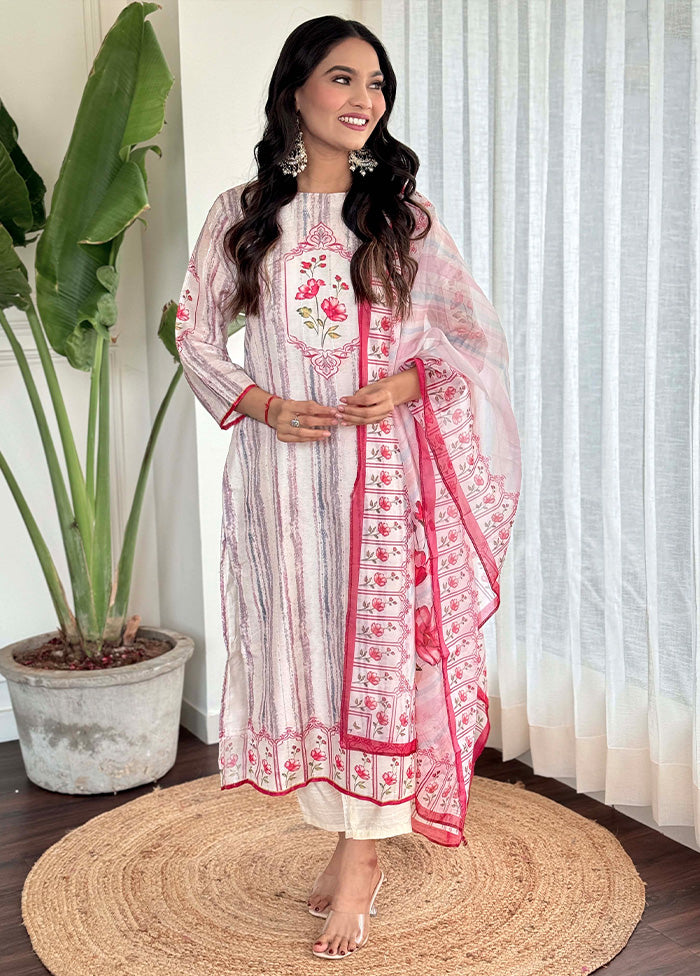 3 Pc Off White Readymade Silk Suit Set