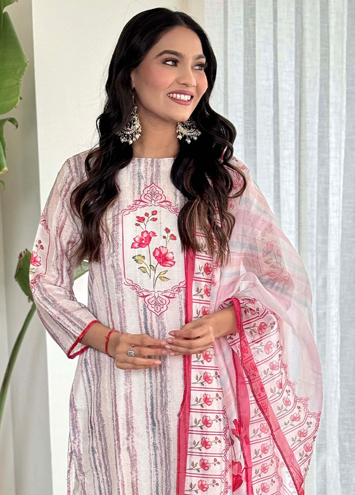 3 Pc Off White Readymade Silk Suit Set