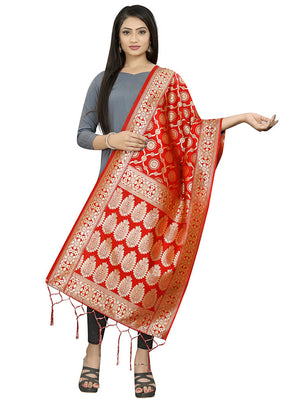 Red Zari Woven Ethnic Dupatta - Indian Silk House Agencies