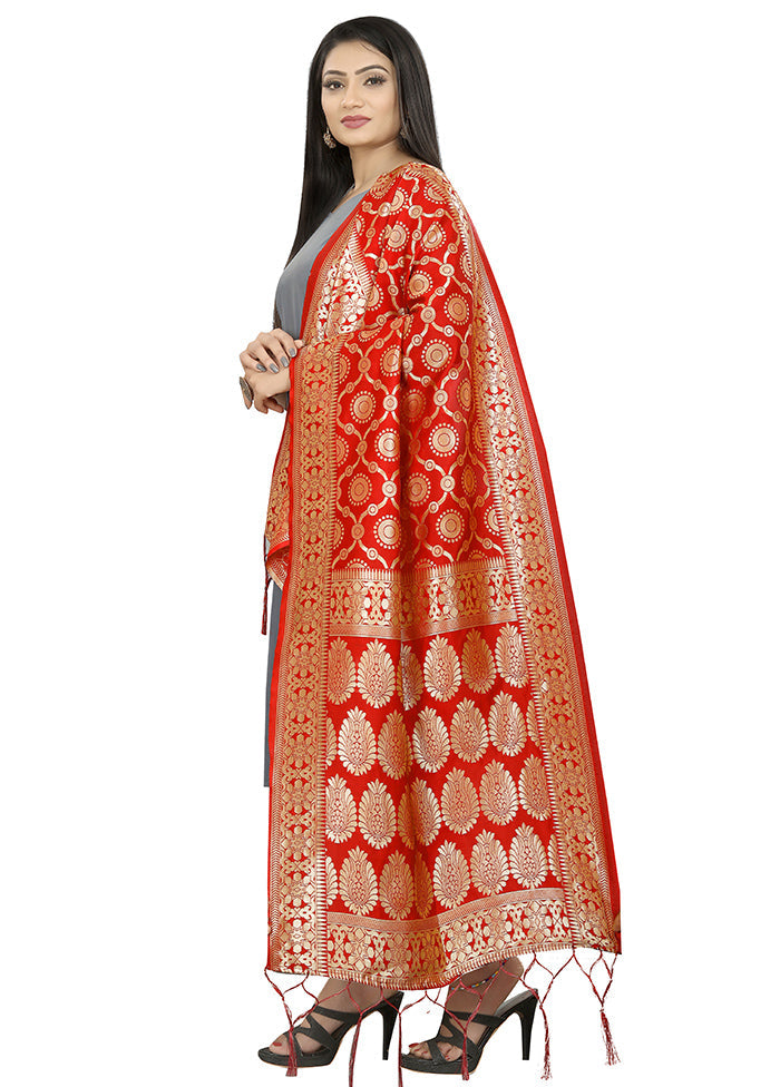 Red Zari Woven Ethnic Dupatta - Indian Silk House Agencies