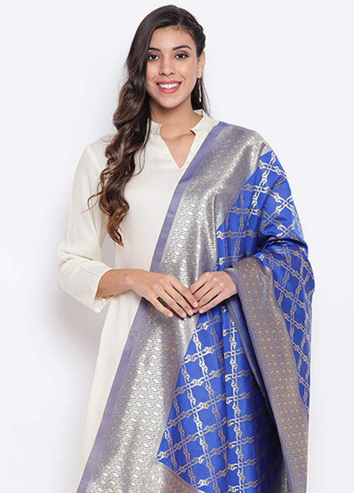 Blue Zari Woven Ethnic Dupatta - Indian Silk House Agencies