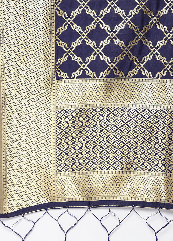 Navy Blue Zari Woven Ethnic Dupatta - Indian Silk House Agencies