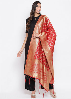 Red Zari Woven Ethnic Dupatta - Indian Silk House Agencies