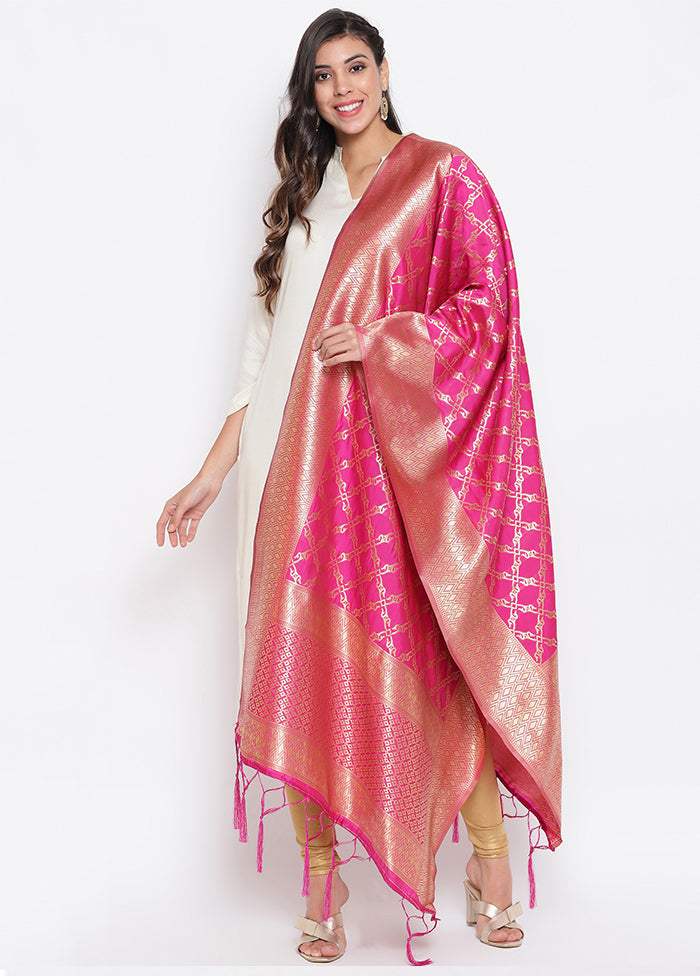 Rani Pink Zari Woven Ethnic Dupatta - Indian Silk House Agencies