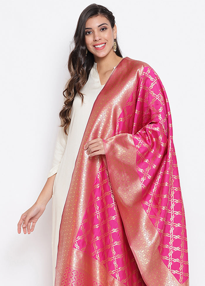 Rani Pink Zari Woven Ethnic Dupatta - Indian Silk House Agencies