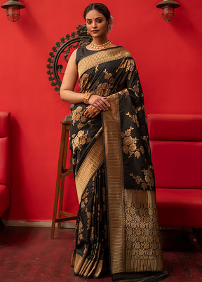 Black Spun Silk Saree With Blouse Piece - Indian Silk House Agencies