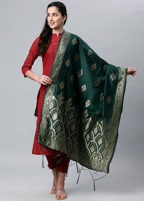 Dark Green Zari Woven Ethnic Dupatta - Indian Silk House Agencies